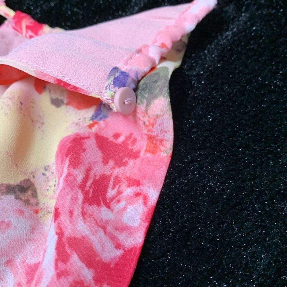 Floret Studios Floral Ruffle Waist A-line Dress in Pink Floral Size Large - Picture 14 of 16
